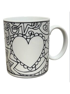 HearthSong Heart Love Artsy Design White & Black Ceramic Mug Charming Pop Art